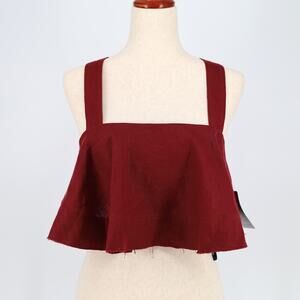 Aje. Women Burgundy Linen Vista Party Vacation Ruffle Cropped Halter Top Size 8
